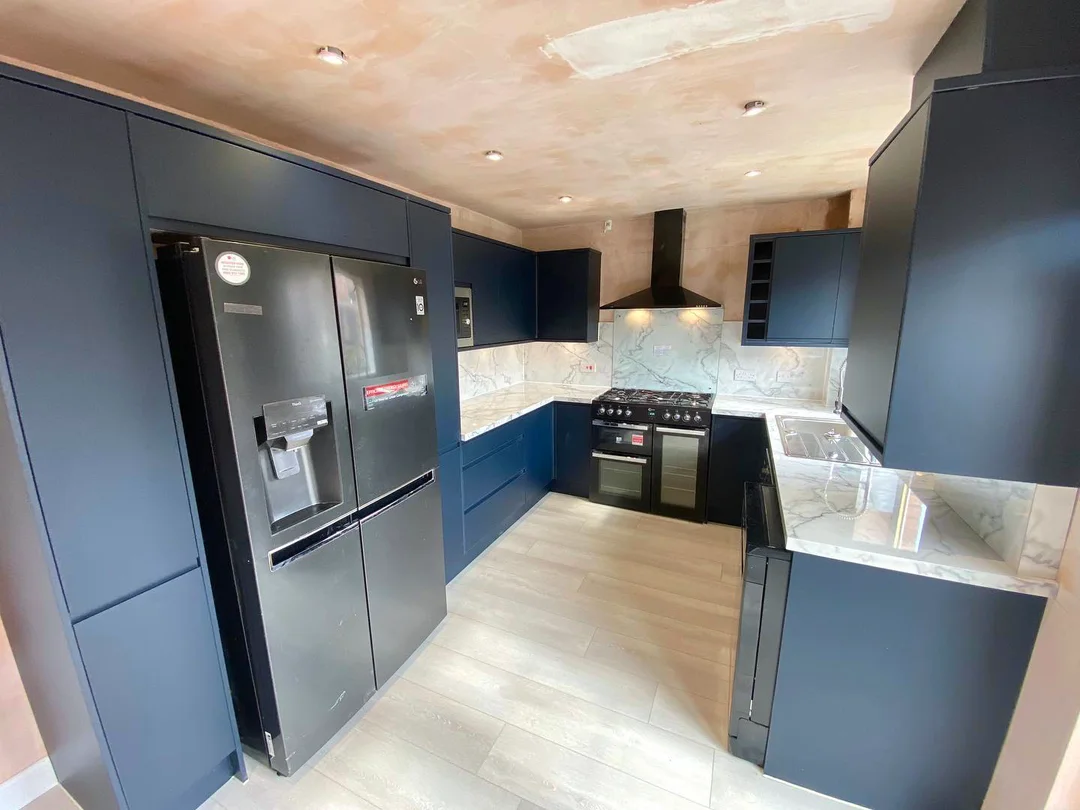Modern Blue Kitchen in Glasgow Scotland - Stewart Installations